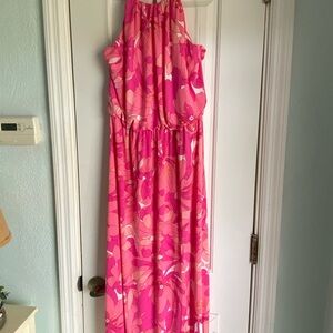 London Times NEW Halter Neck Blouson Elastic Waist Maxi Dress, Size 8 Pink